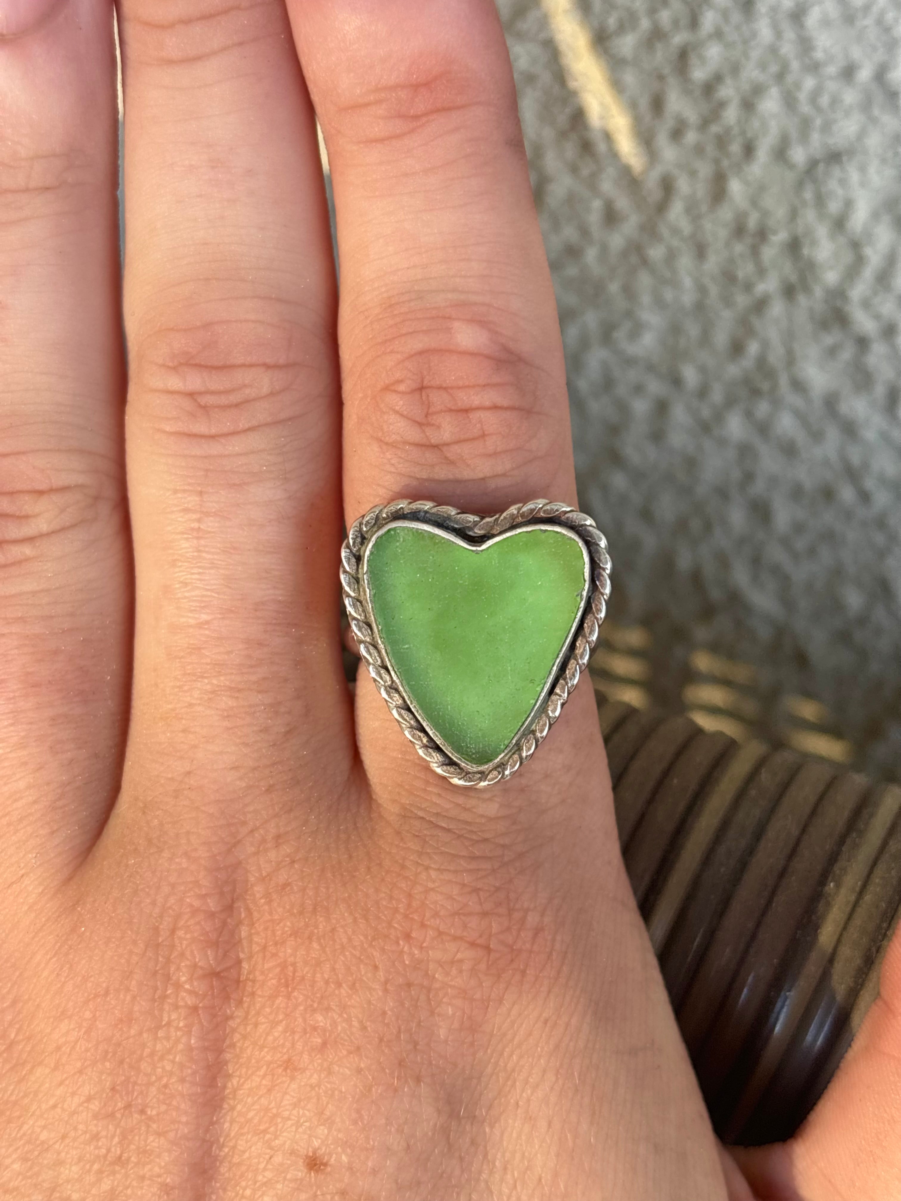 size 7.5 sea glass heart ring