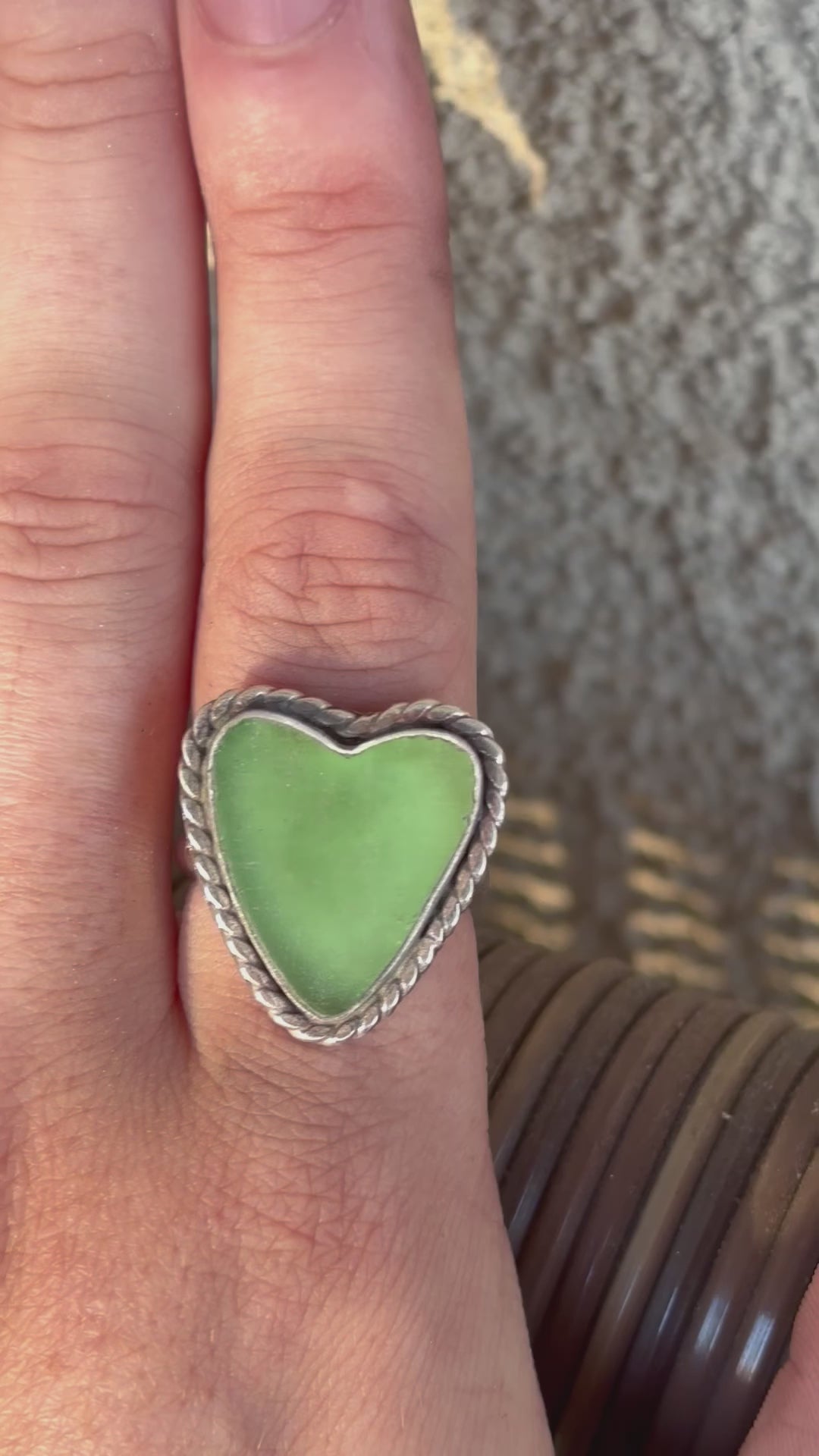 size 7.5 sea glass heart ring